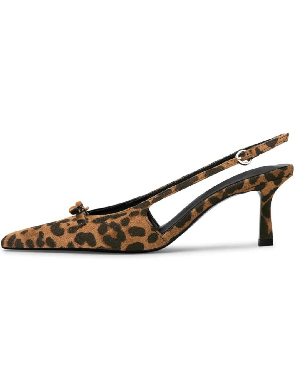 Women's Leopard Print Kitten Heels w/ Bow Pointed Close Toe Pumps Dress Shoes